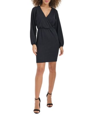 Siena - Women's Textured Faux-Wrap Blouson-Sleeve Dress