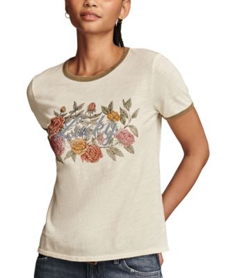 Lucky Brand - Women's Cotton Floral Lucky Classic Ringer T-Shirt