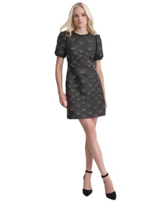 DKNY - Petite Puffed-Sleeve Brocade-Texture Mini Dress