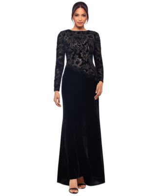 Betsy & Adam - Women's Embroidered Velvet Evening Gown