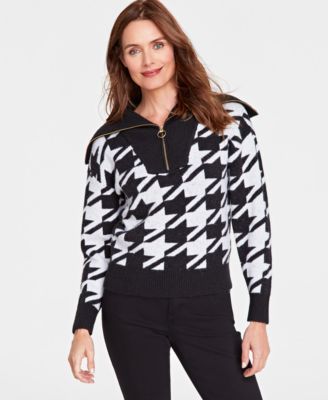 I.N.C. International Concepts - Women's Houndstooth Quarter-Zip Sweater