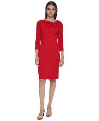 Calvin Klein - Women's Bow-Neck 3/4-Sleeve Sheath Dress