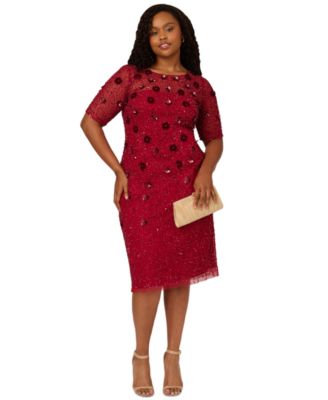 Adrianna Papell - Plus Size Floral Sequin Elbow-Sleeve Sheath Dress