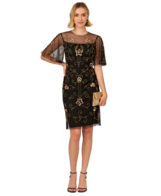 Adrianna Papell - Women's Beaded Illusion-Neck Dress