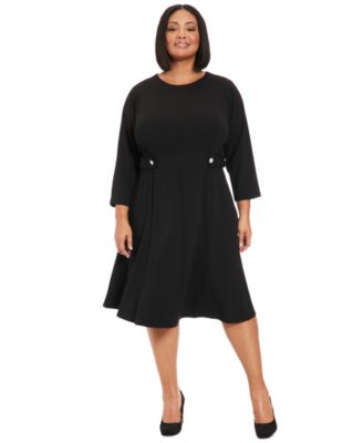 London Times - Plus Size 3/4-Sleeve Fit- & Flare Dress