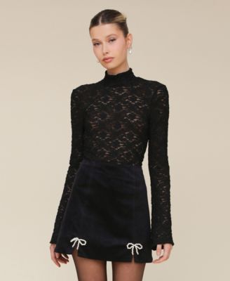Avec Les Filles - Women's Lace Long-Sleeve Turtleneck Top