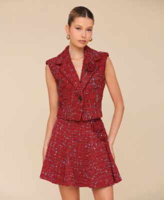 Avec Les Filles - Women's Cropped Tweed Rosette Vest