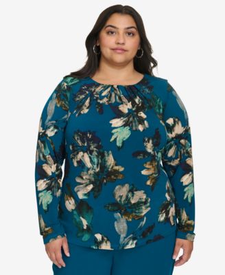 Calvin Klein - Plus Size Printed Long-Sleeve Blouse