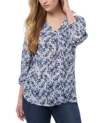 Jones New York - Petite Printed Blouson-Sleeve V-Neck Blouse