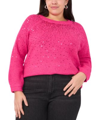 Vince Camuto - Plus Size Sequin Raglan-Sleeve Crewneck Sweater