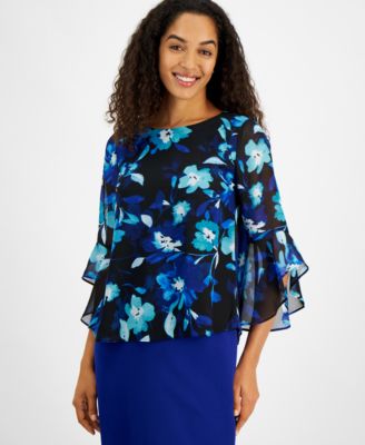 Kasper - Women's Floral Ruffled 3/4-Sleeve Top