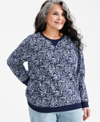 Style & Co - Plus Size Printed Crewneck Long-Sleeve Sweatshirt