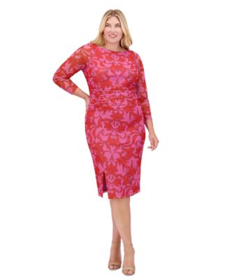 Vince Camuto - Plus Size Floral-Print Shirred Mesh Midi Dress