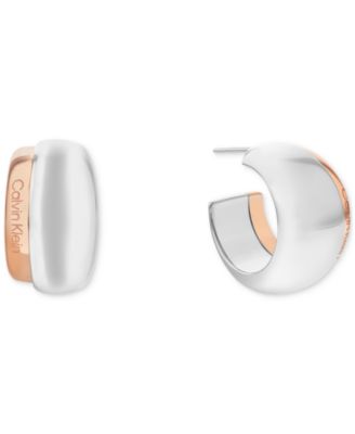 Calvin Klein - Two-Tone Stainless Steel Small C-Hoop Earrings, 0.8"