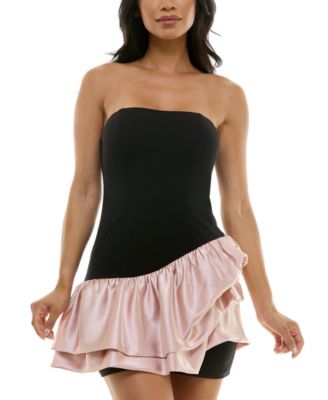City Studios - Women's Strapless Asymmetric Ruffle Dress
