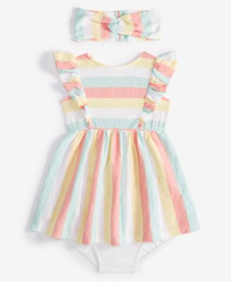 First Impressions - Baby Girls Knit Gauze Striped Dress Set