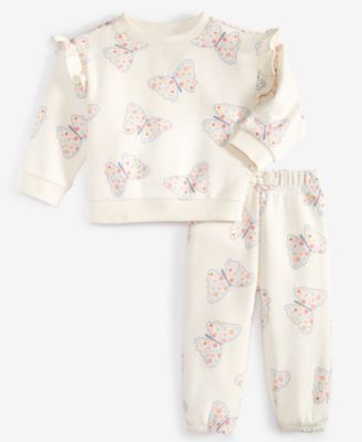 First Impressions - Baby Girls Butterfly-Print Fleece Top & Pants, 2 Piece Set
