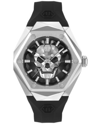 Philipp Plein - Men's The Skull Spikes Black Silicone Strap Watch 45mm