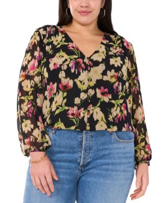 Vince Camuto - Plus Size Floral-Print V-Neck Blouse