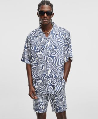 Mode of One - Men's Distorted Wave Short-Sleeve Button-Front Camp Shirt