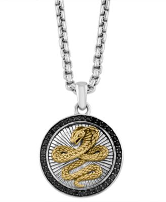 EFFY Collection - Men's Black Spinel Cobra 22" Round Disc Pendant Necklace (3/8 ct. t.w) in Sterling Silver, 14k Gold-Plate, & Black Rhodium-Plate
