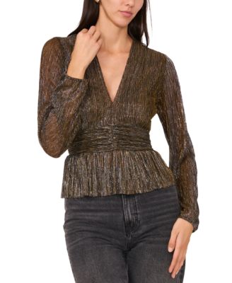 Parker - Women's Olivia Metallic-Stripe V-Neck Peplum Top