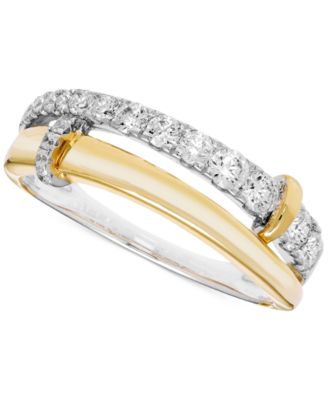 Macy's - Diamond Split Double Row Band (1/2 ct. t.w.) in 14k Two-Tone Gold