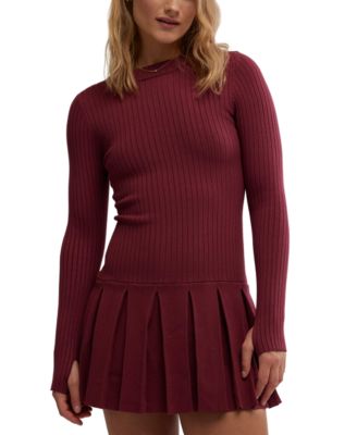 Free People - Women's Emmy Ribbed Knit Pleated A-Line Mini Dress