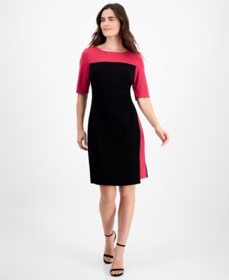 Connected - Women's Colorblocked Elbow-Sleeve Bateau-Neck Dress