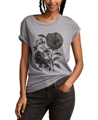 Lucky Brand - Women's Beaded Lucky Floral Cotton T-Shirt