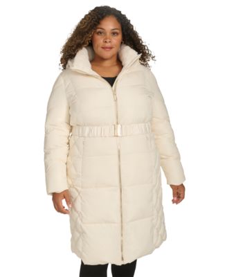 Calvin Klein - Plus Size Belted Hooded Puffer Coat