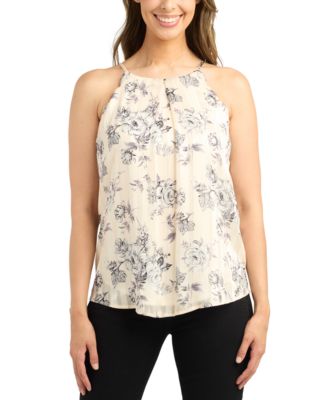 BCX - Juniors' Floral-Print Burnout Scalloped Halter Top
