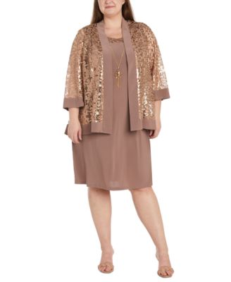 R & M Richards - Plus Size 2-Pc. Sequined Jacket & Necklace Dress Set