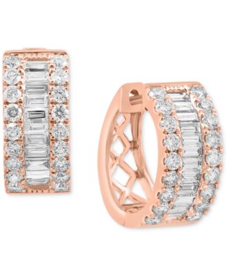 EFFY Collection - Diamond Round & Baguette Huggie Small Hoop Earrings (1-1/5 ct. t.w.) in 14k Rose Gold, 0.5"