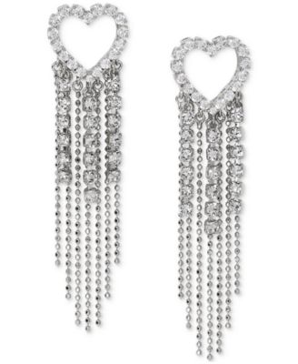 AJOA - Rhodium-Plated Cubic Zirconia Heart Fringe Drop Earrings