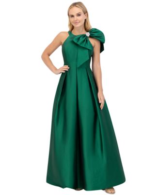Eliza J - Women's Bow-Trim Halter Pleated Taffeta Gown