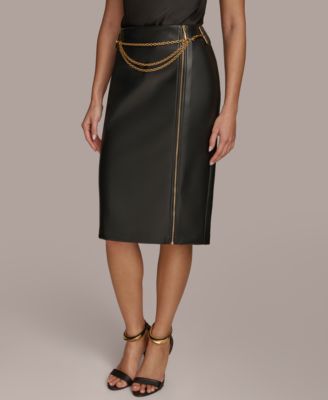 Donna Karan New York - Women's Faux-Leather Chain-Trim Skirt