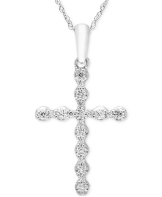 Macy's - Diamond Cross Pendant 18" Necklace (1/4 ct. t.w.) in 14k White Gold