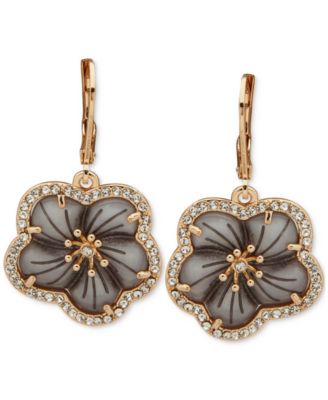 lonna & lilly - Gold Tone Black Pav&eacute; Flower Drop Earrings