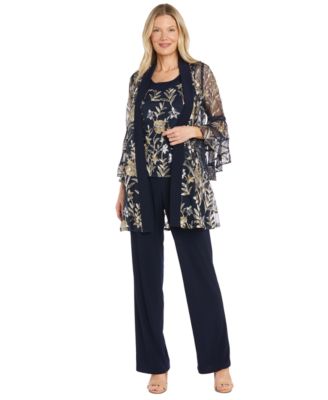 R & M Richards - Women's 2-Pc. Embroidered Illusion-Sleeve Top & Pants Set
