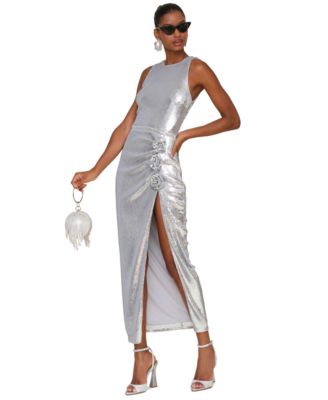 Avec Les Filles - Women's Sequin-Embellished Crewneck Sleeveless Gown