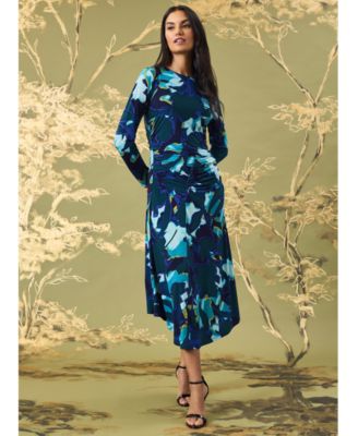 Maggy London - Women's Printed Gathered Midi Dress