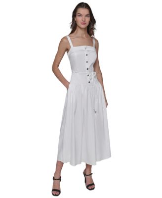 KARL LAGERFELD PARIS - Women's Button-Front Rope-Belt Maxi Dress
