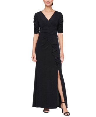 SL Fashions - Women's Sparkle Knit Ruched-Sleeve Gown