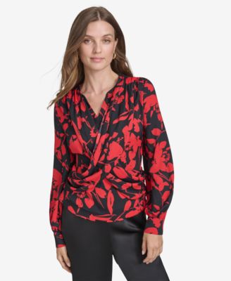Halston - Women's Printed Crossover-Draped Top
