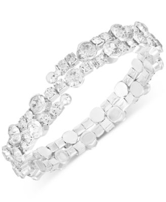 GUESS - Silver-Tone Crystal Coil Tension Bracelet