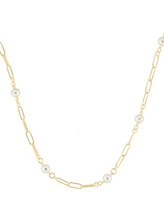 EFFY Collection - Cultured Freshwater Pearl (7mm) Open Link Chain 18" Collar Necklace in Gold-Plated Sterling Silver