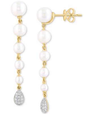 EFFY Collection - Cultured Freshwater Pearl (2-1/2 - 6mm) & Diamond (1/10 ct. t.w.) Graduated Linear Cluster Drop Earrings in 14k Gold