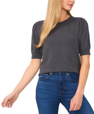 CeCe - Women's Crewneck Puff-Sleeve Cotton Sweater