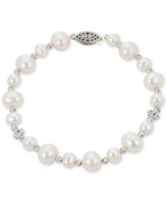 Macy's - Cultured Freshwater Pearl (5-6 & 8-9mm) & Crystal Bracelet in Sterling Silver